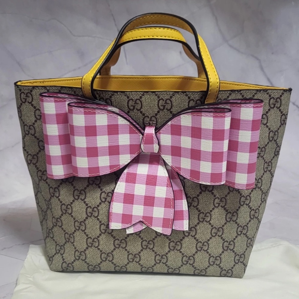 Gucci Supreme GG Gingham Ribbon Tote, 100% Authentic
